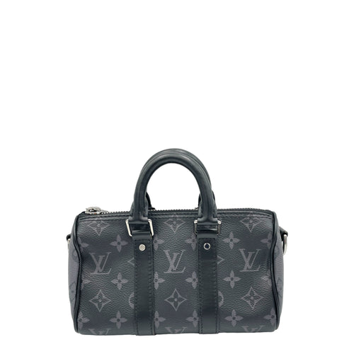 Keepall XS Grey Top Handle Bag in Monogram Coated Canvas, Silver hardware