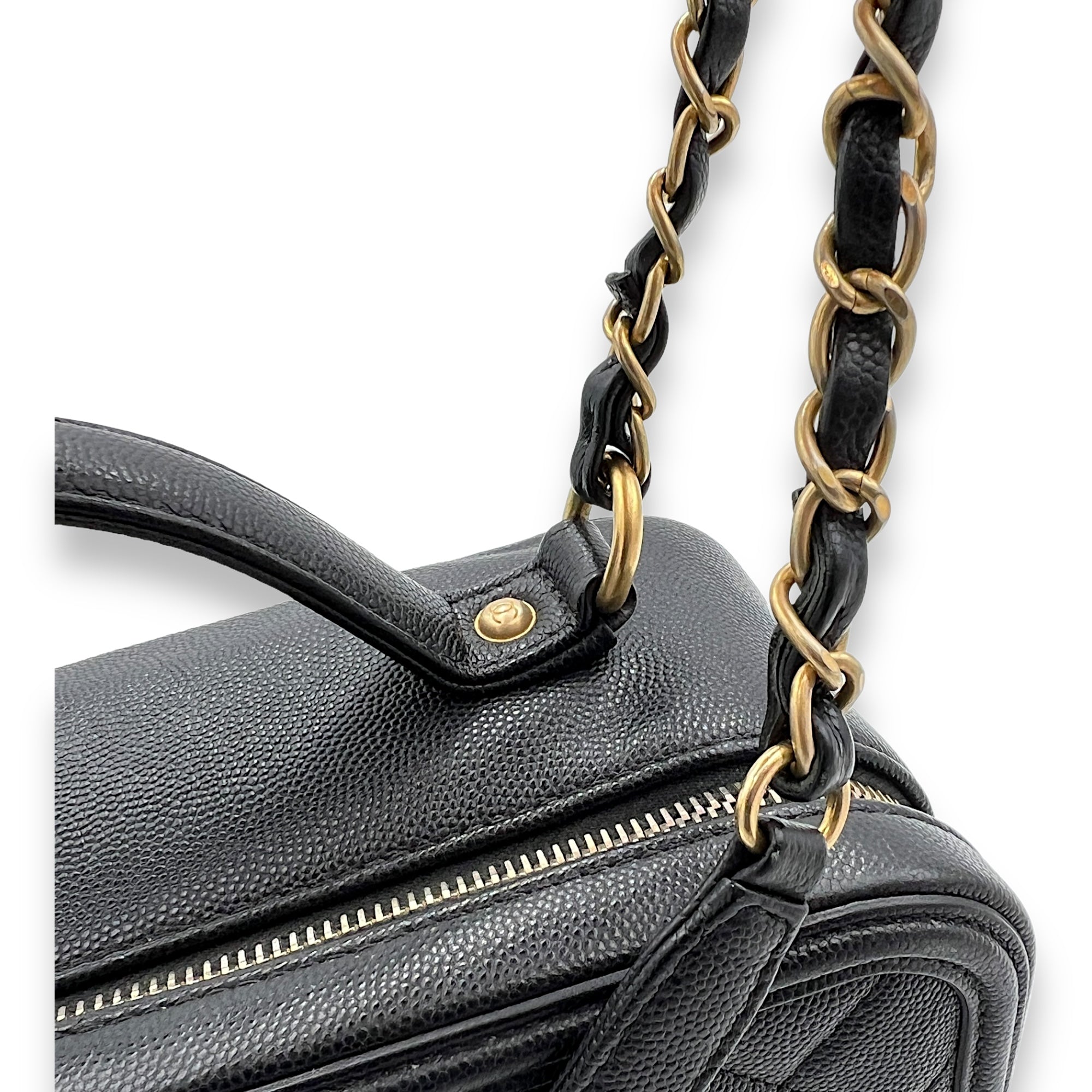 Filigree Large Black Vanity Bag in Caviar Leather, Gold hardware