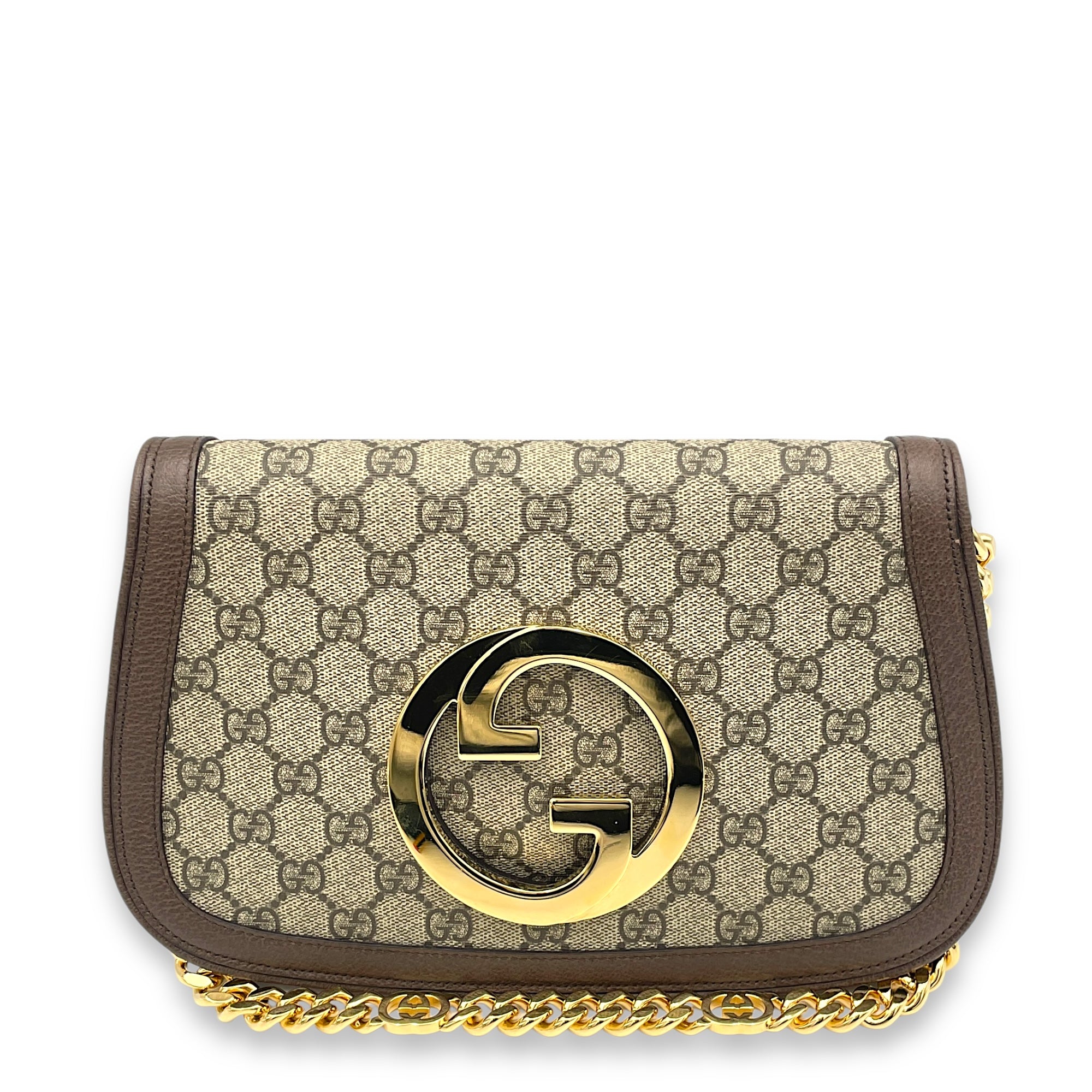 Blondie Small Brown Shoulder Bag in Monogram Coated Canvas, Gold hardware