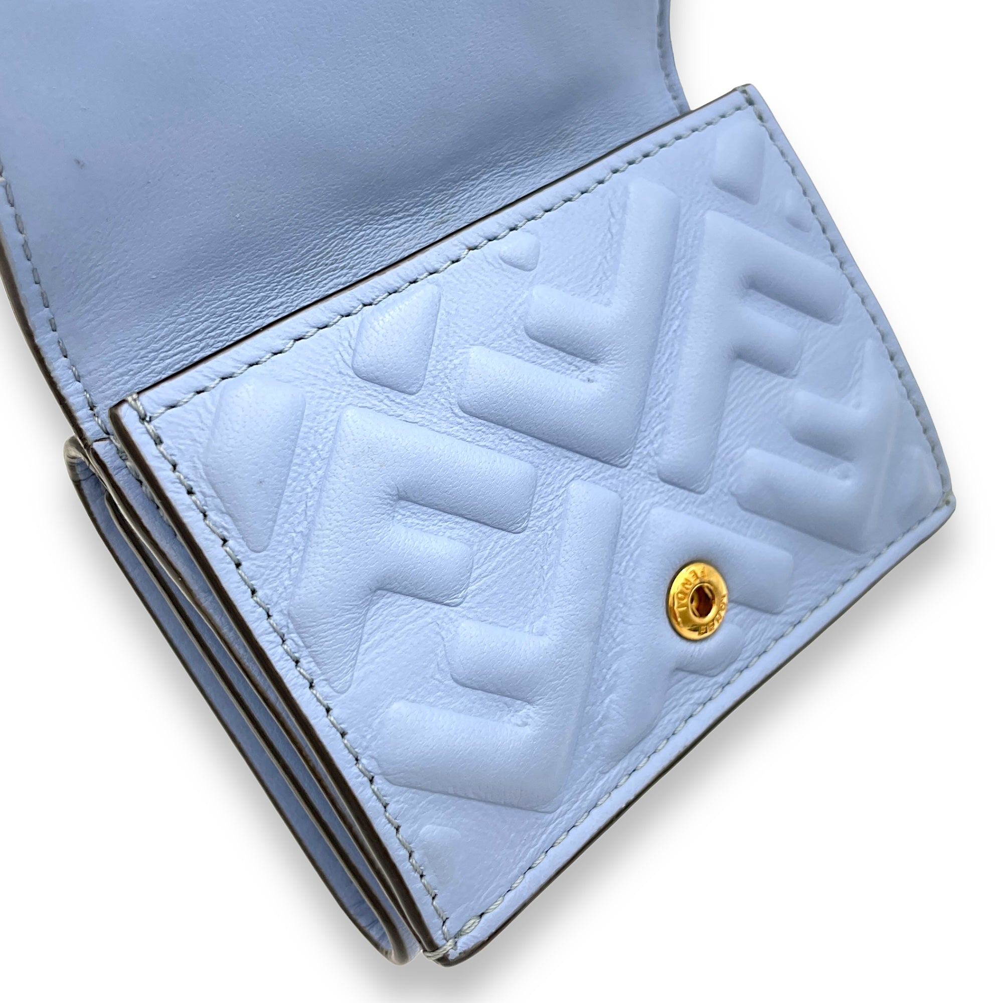 Baguette Trifold Micro Blue Wallet in Calfskin, Gold hardware