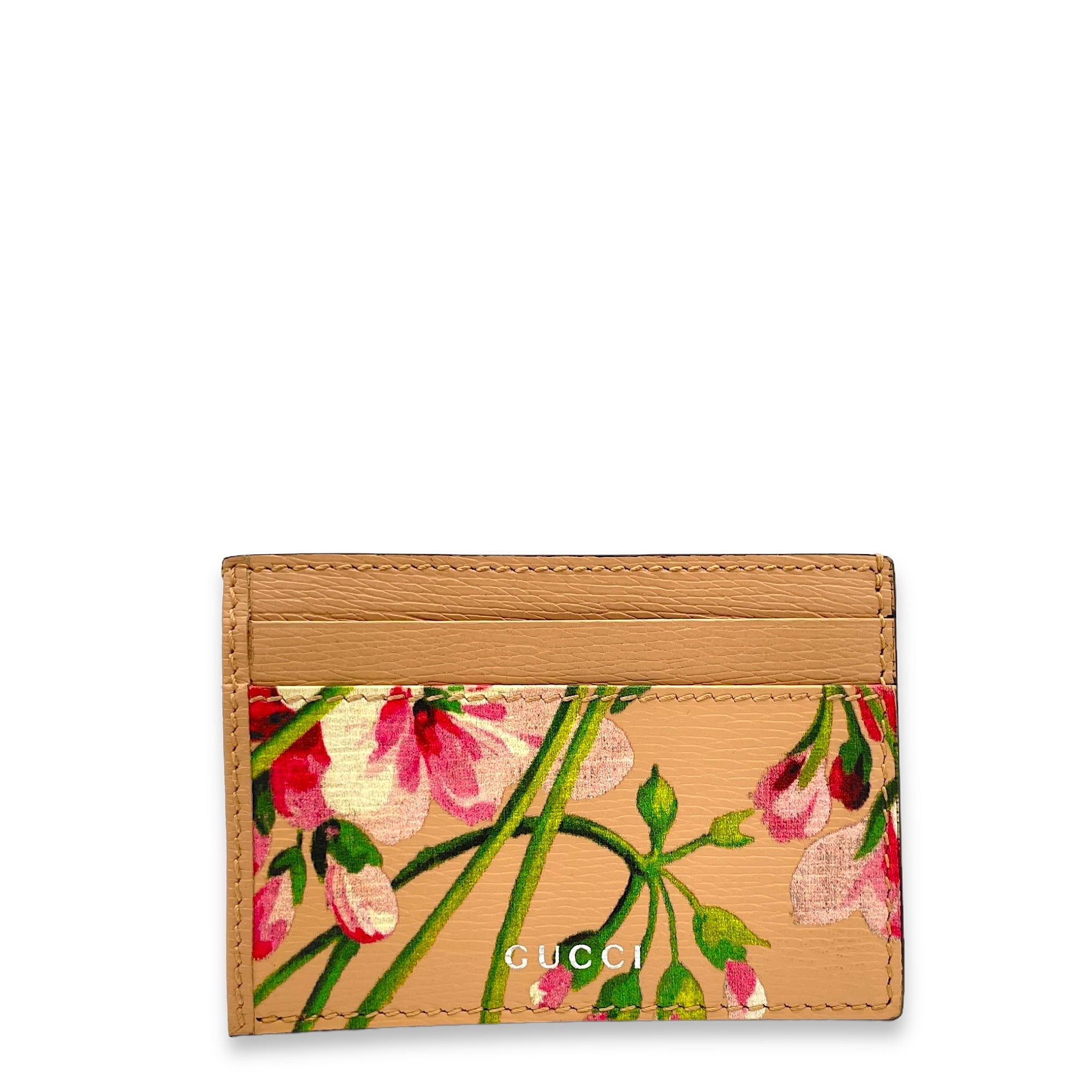 Blooms Pink Card Holder in Calfskin