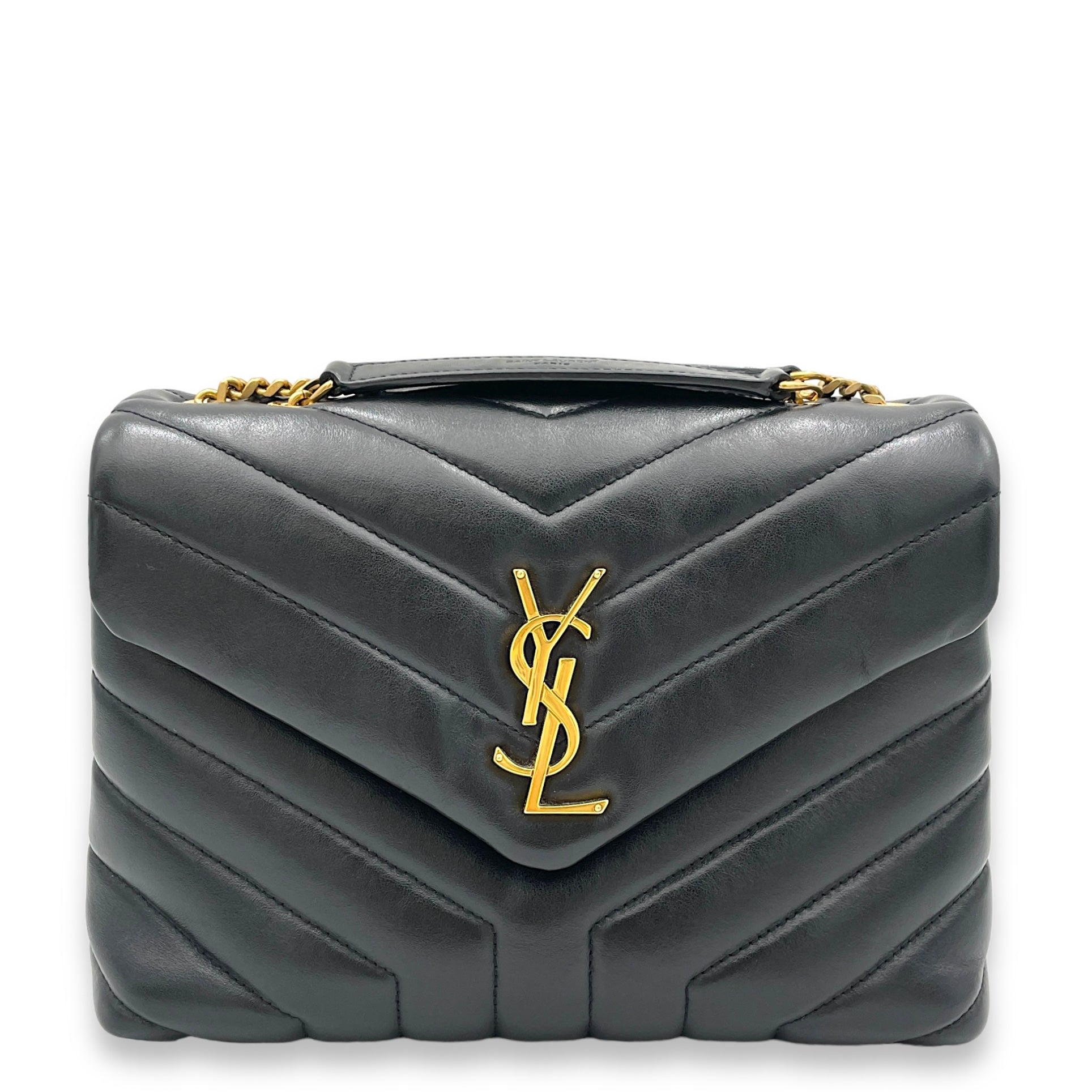 Loulou Crossbody Bag Small Black in Calfskin, Gold hardware