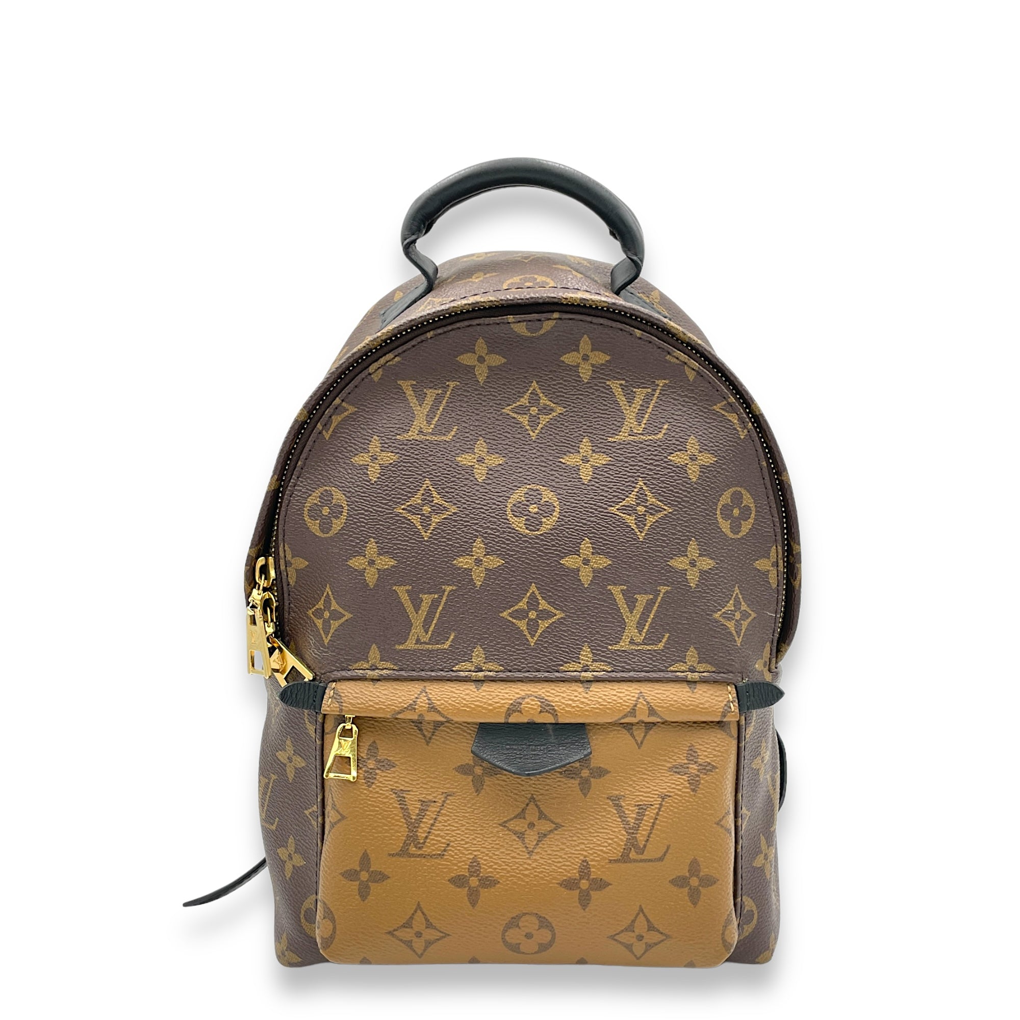 Palm Springs PM Brown Backpack in Monogram Coated Canvas, Gold hardware