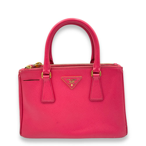 Galleria Small Pink Top Handle Bag in Saffiano Leather, Gold hardware