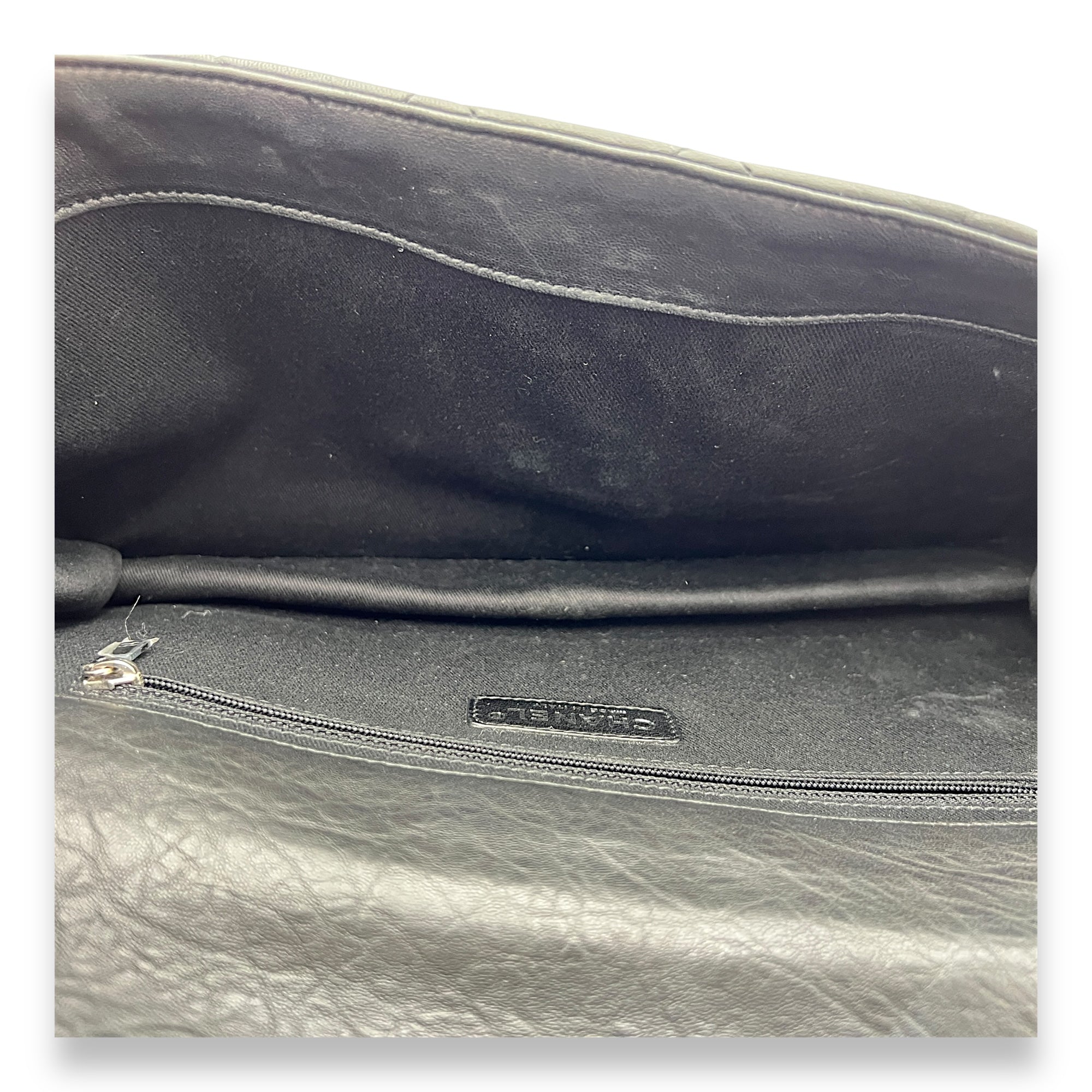 2.55 Document Large Black Shoulder Bag in Lambskin, Brushed Silver hardware