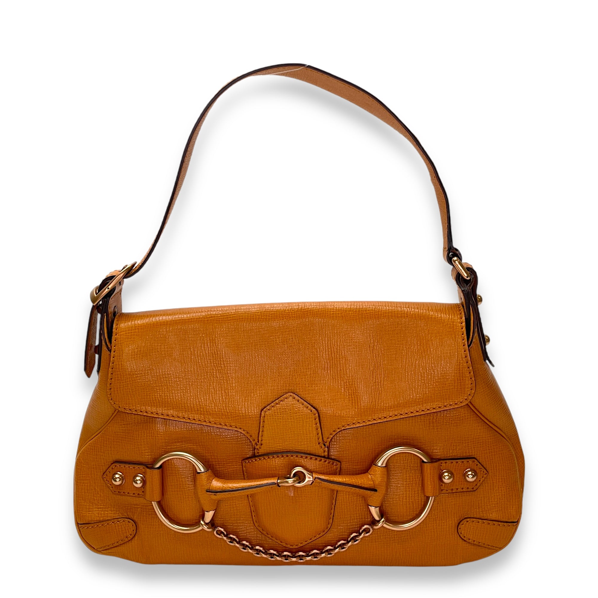 Horsebit Orange Shoulder Bag in Calfskin, Rose Gold hardware