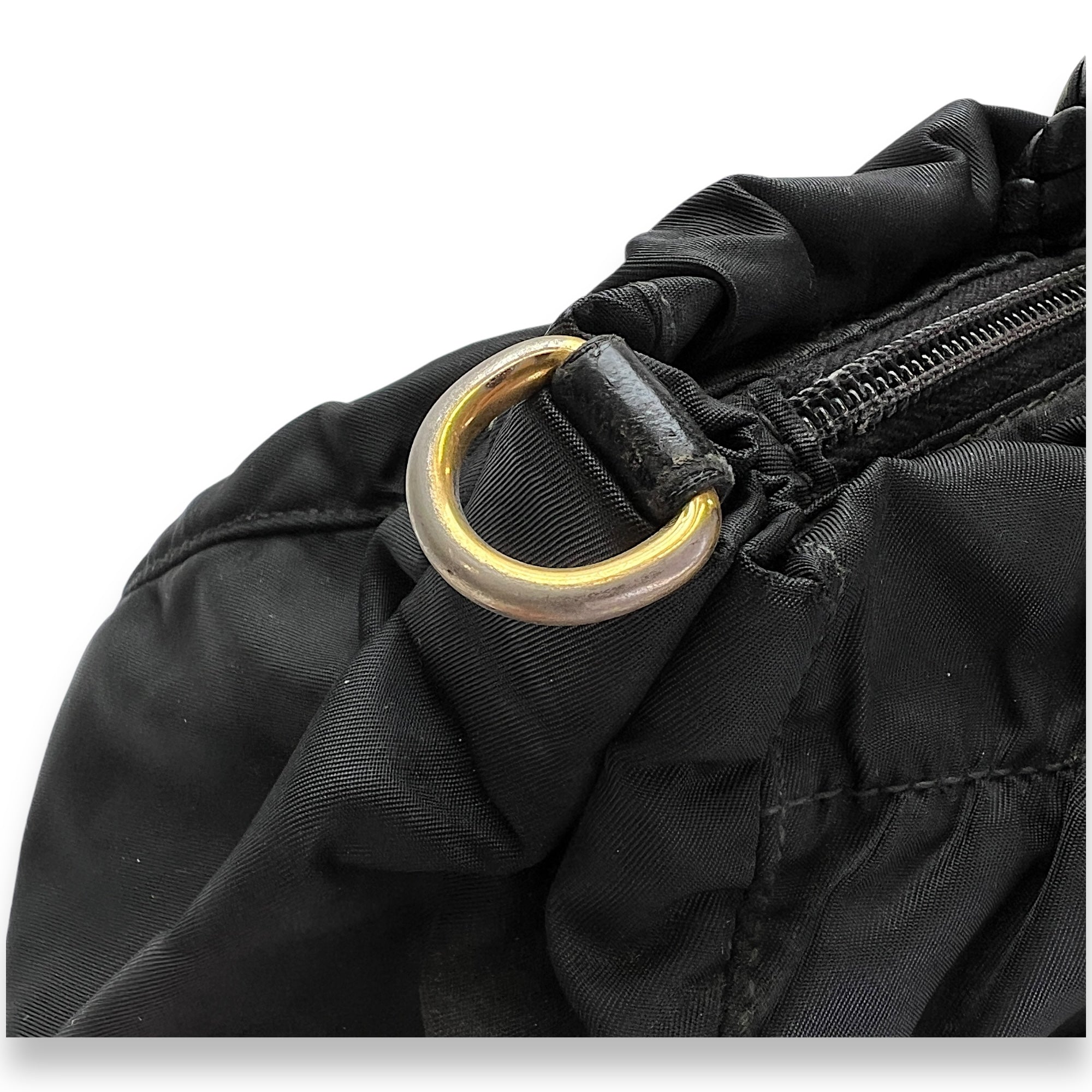 Braided Top Handle Bag Black in Nylon, Gold hardware