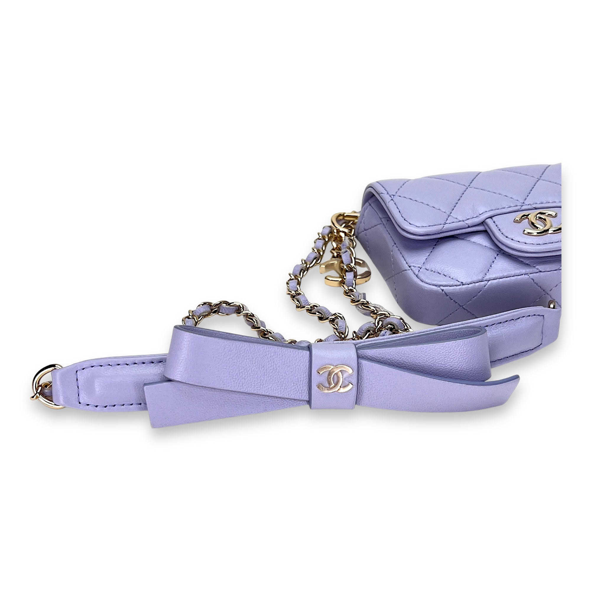 Classic Flap Chain Mini Purple Card Holder in Lambskin, Light Gold hardware