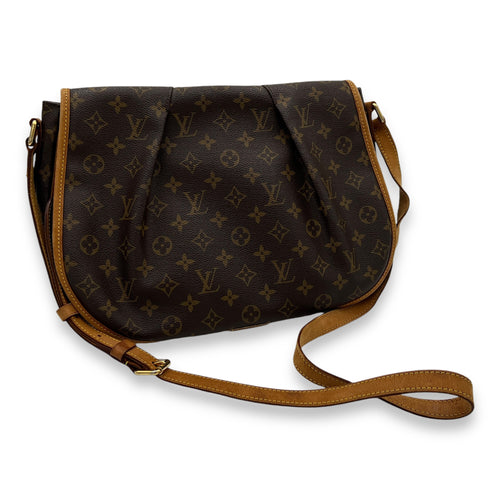 Menilmontant MM Brown Crossbody Bag in Monogram Coated Canvas, Gold hardware