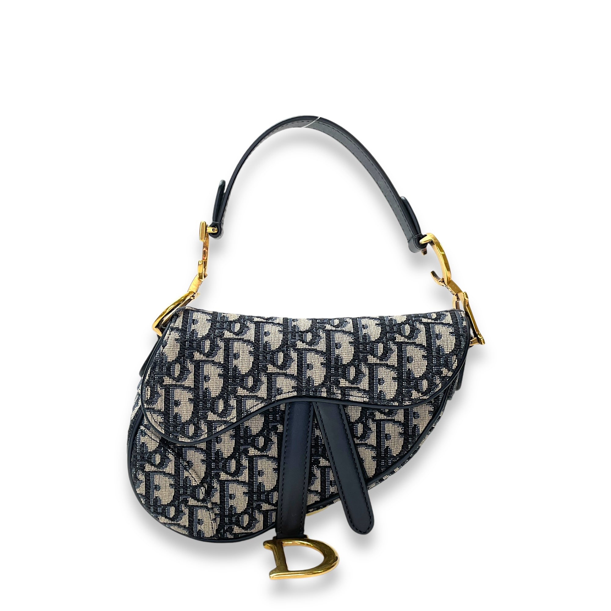 Saddle Top Handle Bag Mini Blue in Jacquard, Gold hardware