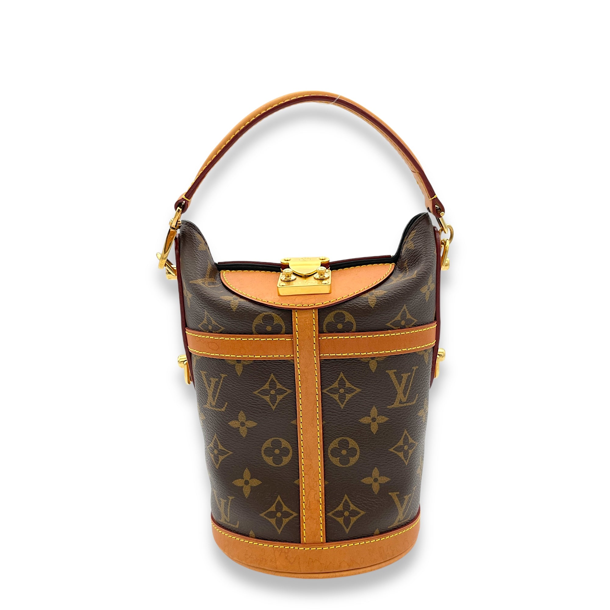 Duffle Top Handle Bag Brown in Monogram Coated Canvas, Gold hardware