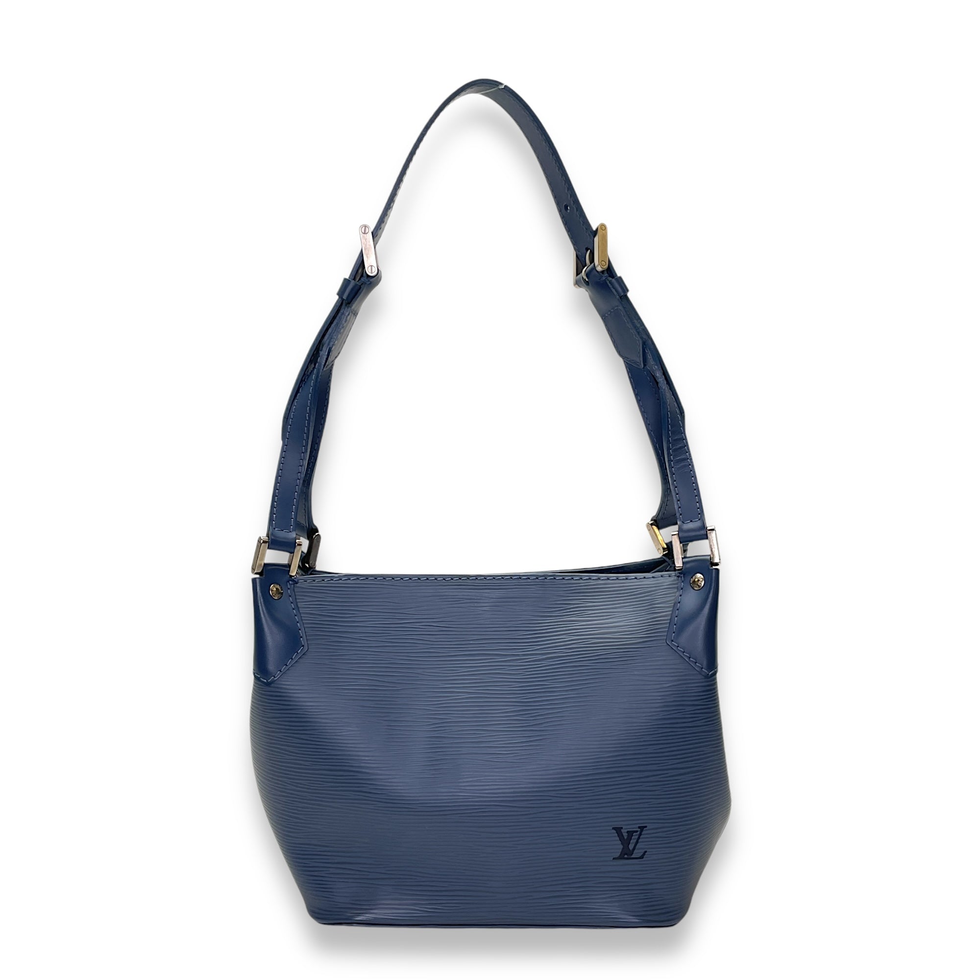 Mandara Shoulder Bag Blue in Epi Leather, Silver hardware