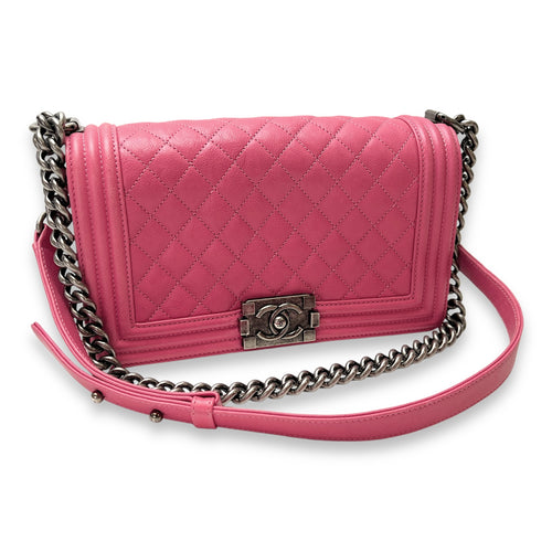 Boy Medium Pink Shoulder Bag in Calfskin,  hardware