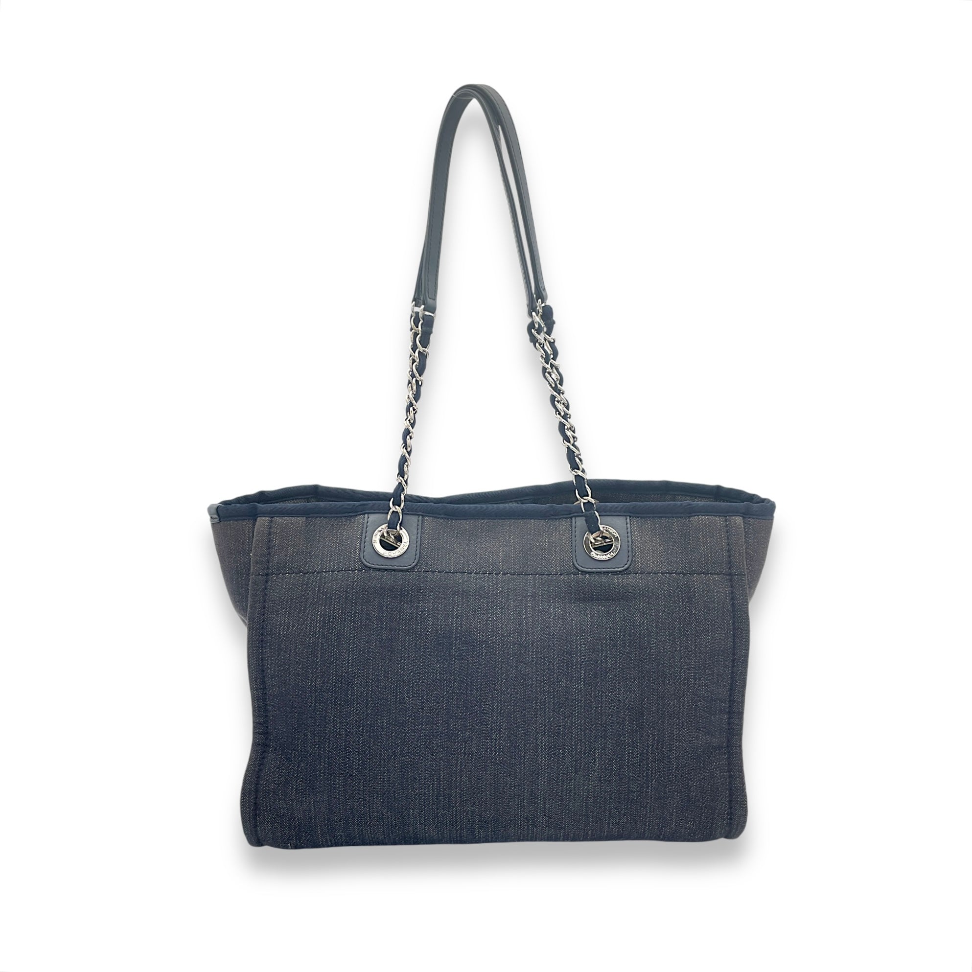 Deauville Blue Top Handle Bag in Denim, Silver hardware