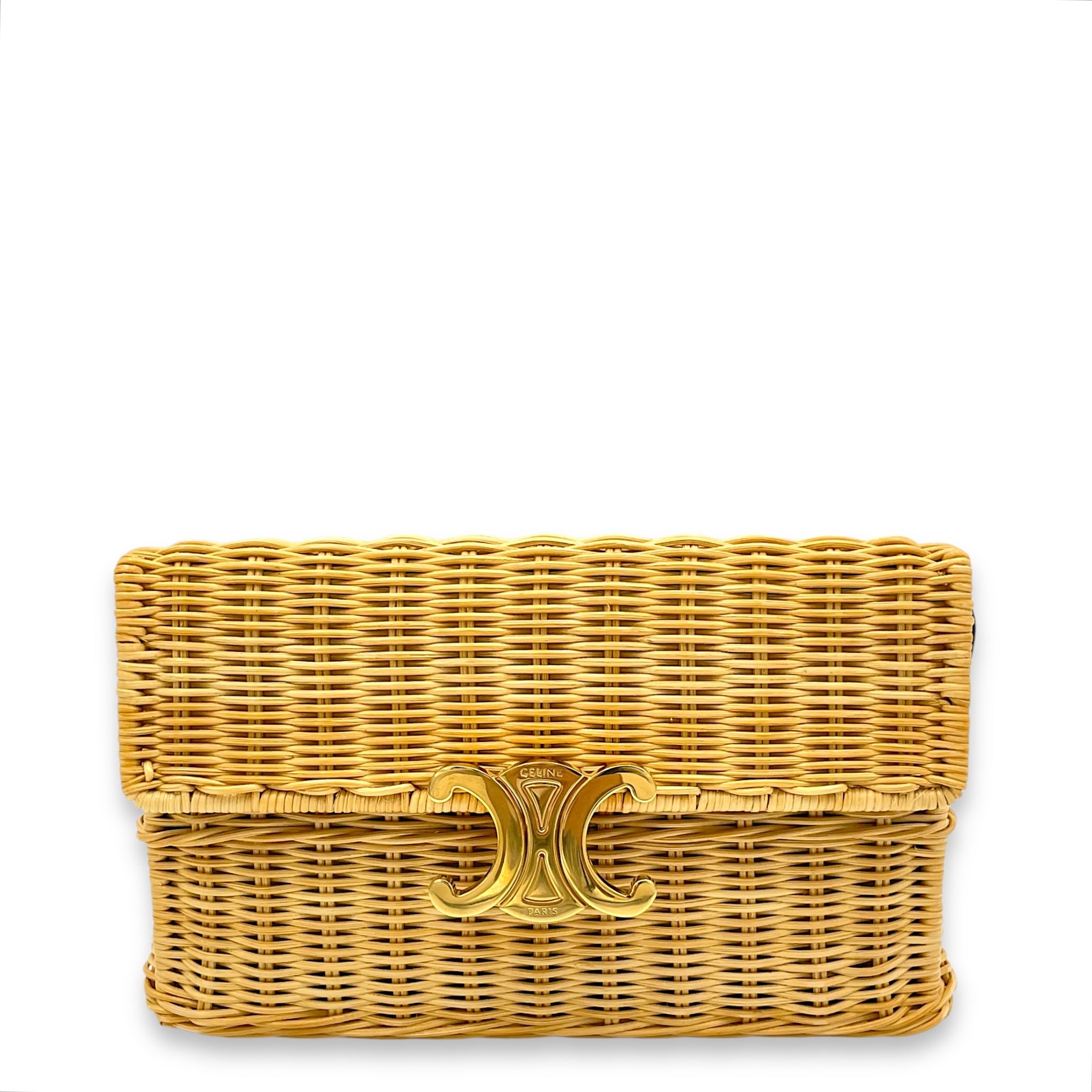 shoulder box Shoulder Bag Beige in Rattan, Gold hardware