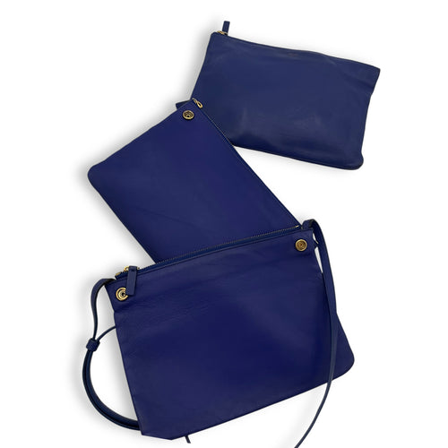 Trio Large Blue Crossbody Bag in Lambskin, Gold hardware