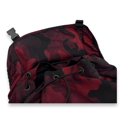 Camouflage Backpack Red in Nylon, Gunmetal hardware