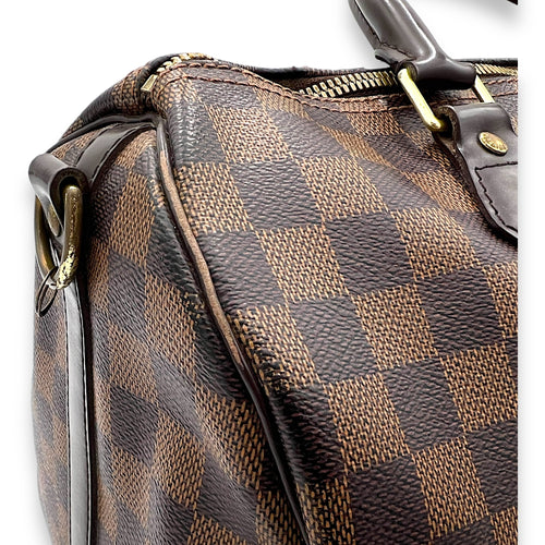 Speedy Bandouliere 30 Damier Ebene Top Handle Bag in Coated Canvas, Gold hardware