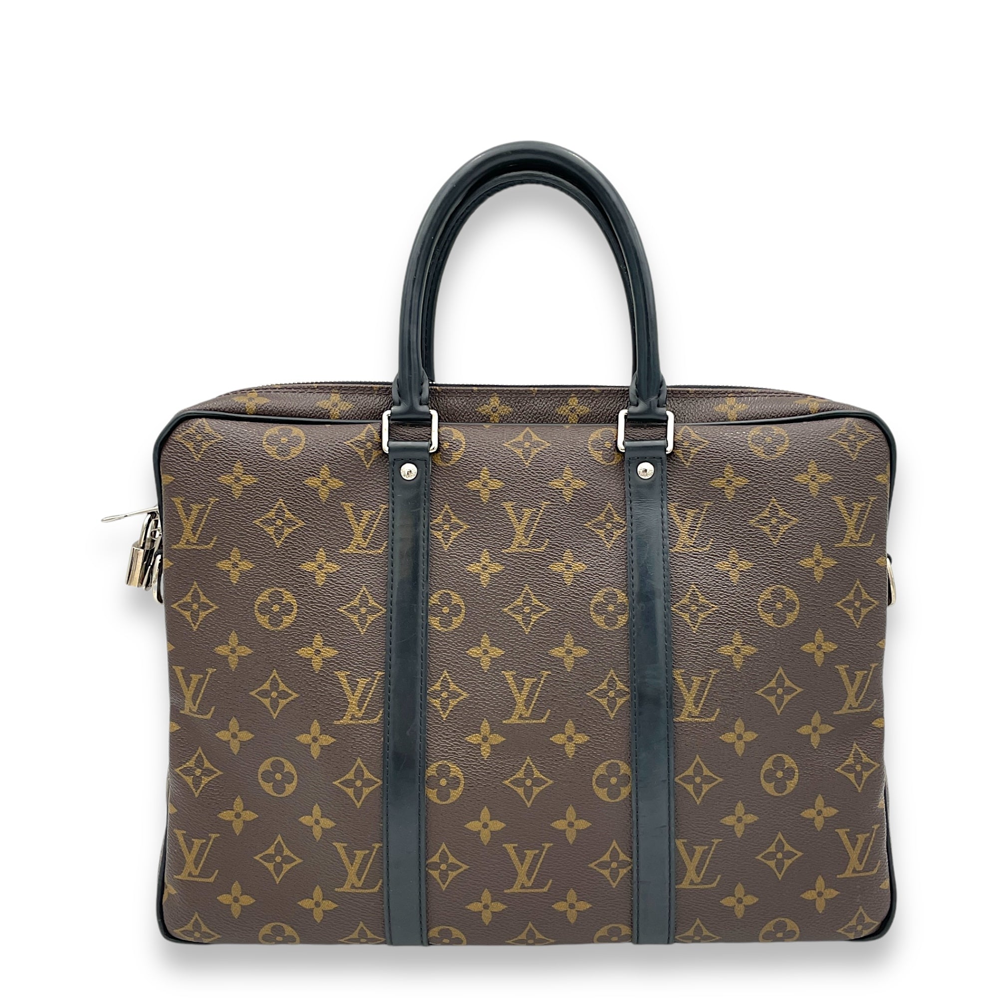 Porte Document Voyage Brown Briefcase in Monogram Coated Canvas, Gold hardware