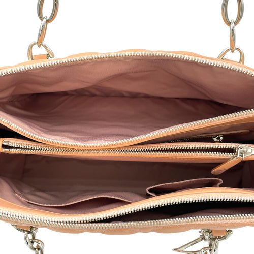 Cannage Top Handle Bag Medium Pink in Lambskin, Silver hardware