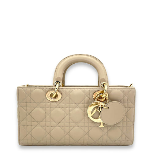 Lady d-joy Medium Top handle bag in Lambskin, Light Gold Hardware