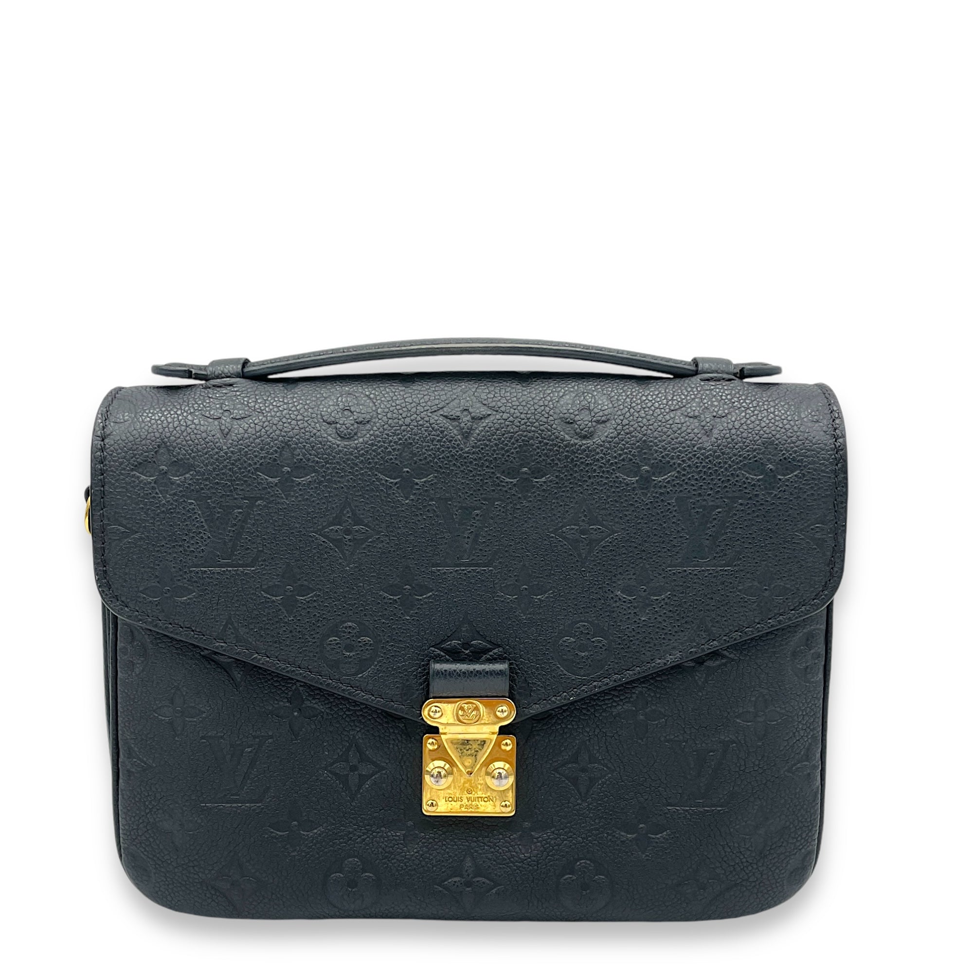 Metis MM Black Shoulder Bag in Monogram Empreinte Leather, Gold hardware