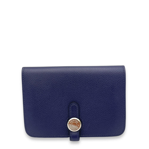 Dogon Compact Bleu Encre in Calfskin, Palladium hardware