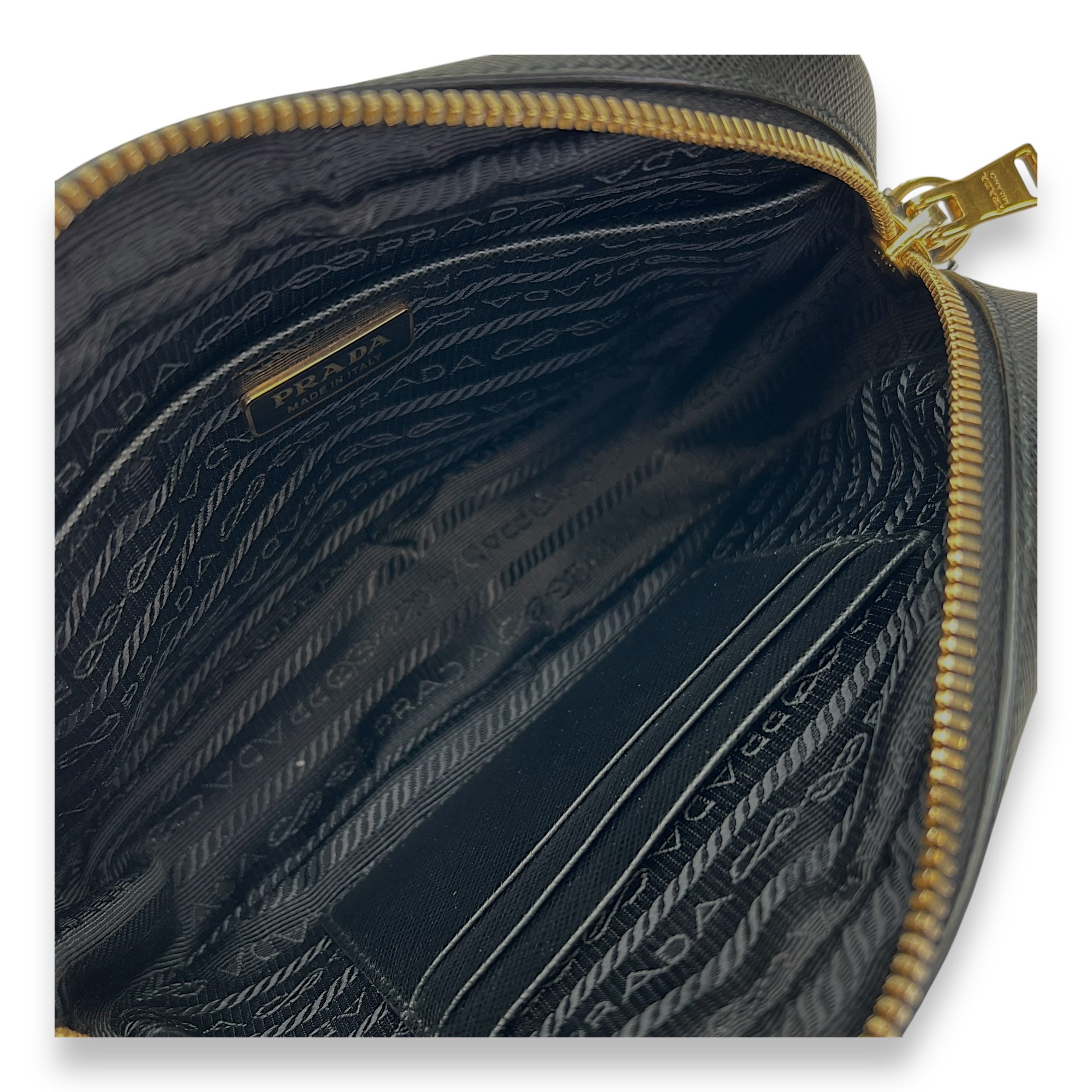 Camera Black Crossbody Bag in Saffiano Leather, Gold hardware