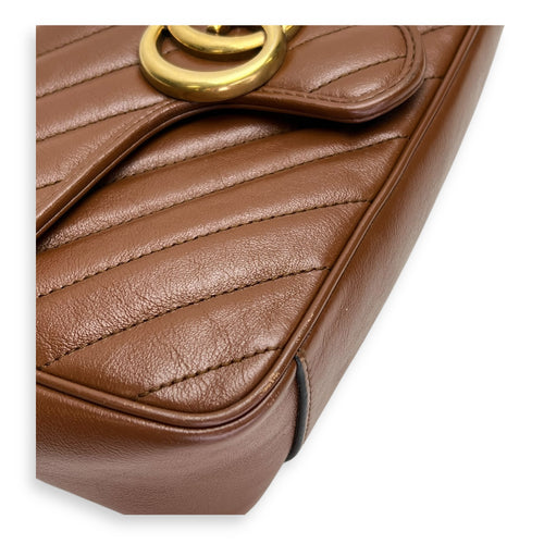 marmont Shoulder Bag Small Brown in Calfskin, Gold hardware