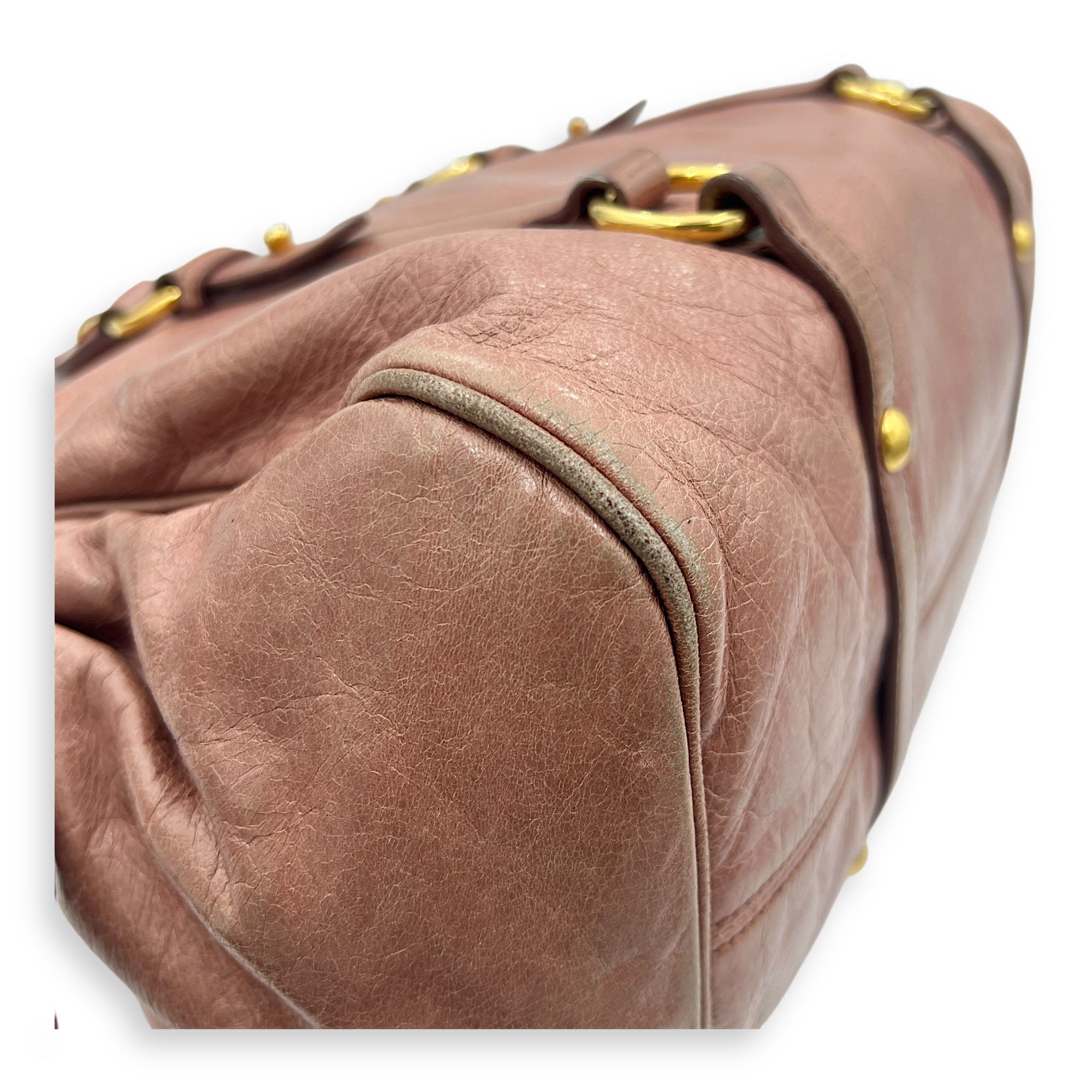 Logo Top Handle Bag Pink in Calfskin, Gold hardware