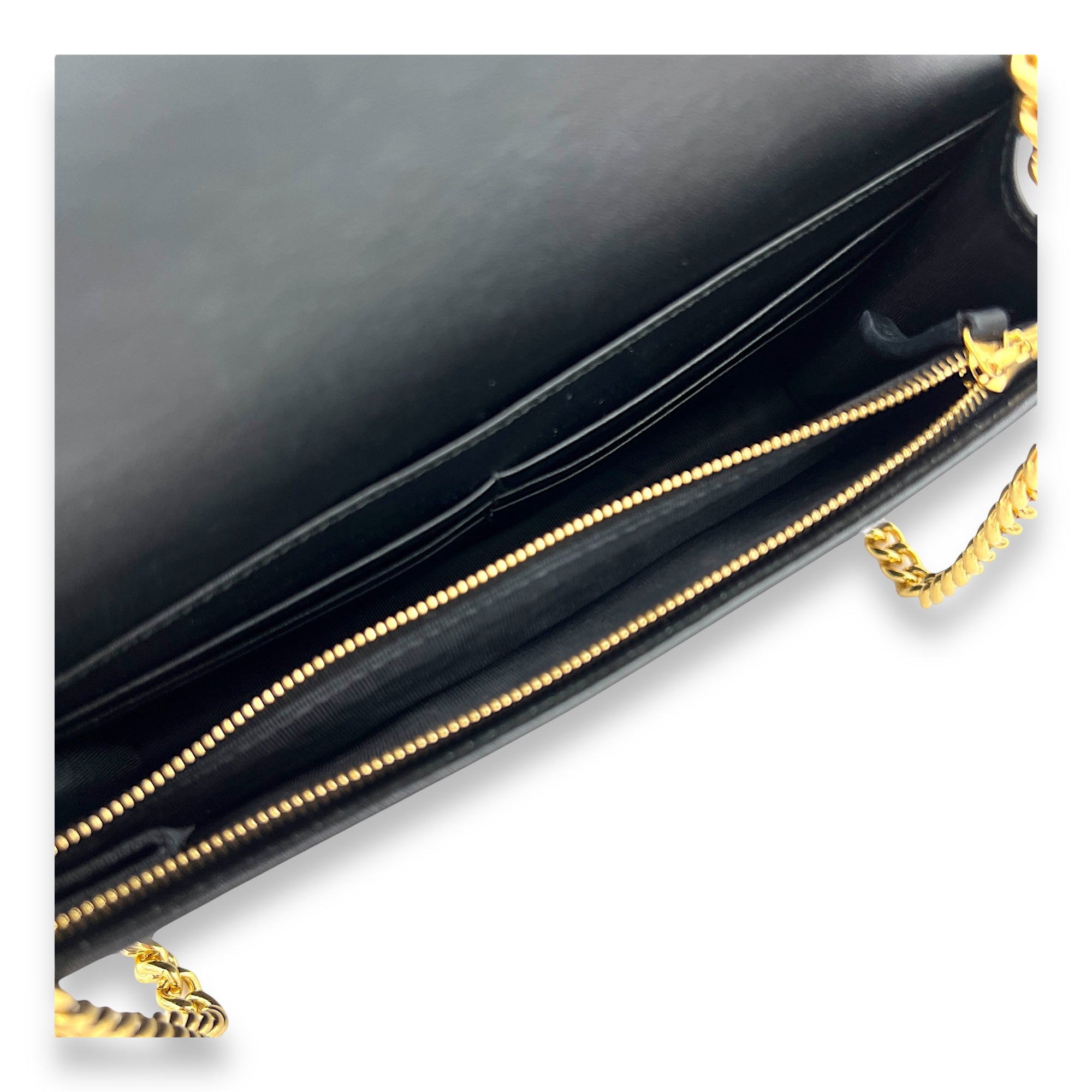 GG Black Wallet On Chain in Calfskin, Gold hardware