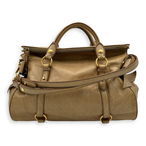 Vitello Lux Bow Shoulder Bag Brown in Calfskin, Gold hardware