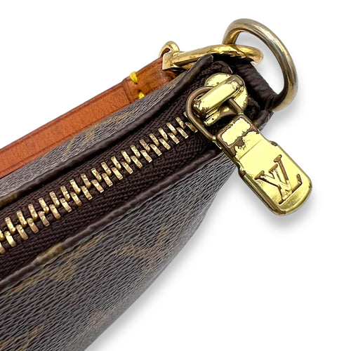 Pochette Brown Shoulder Bag in Monogram Coated Canvas, Gold hardware