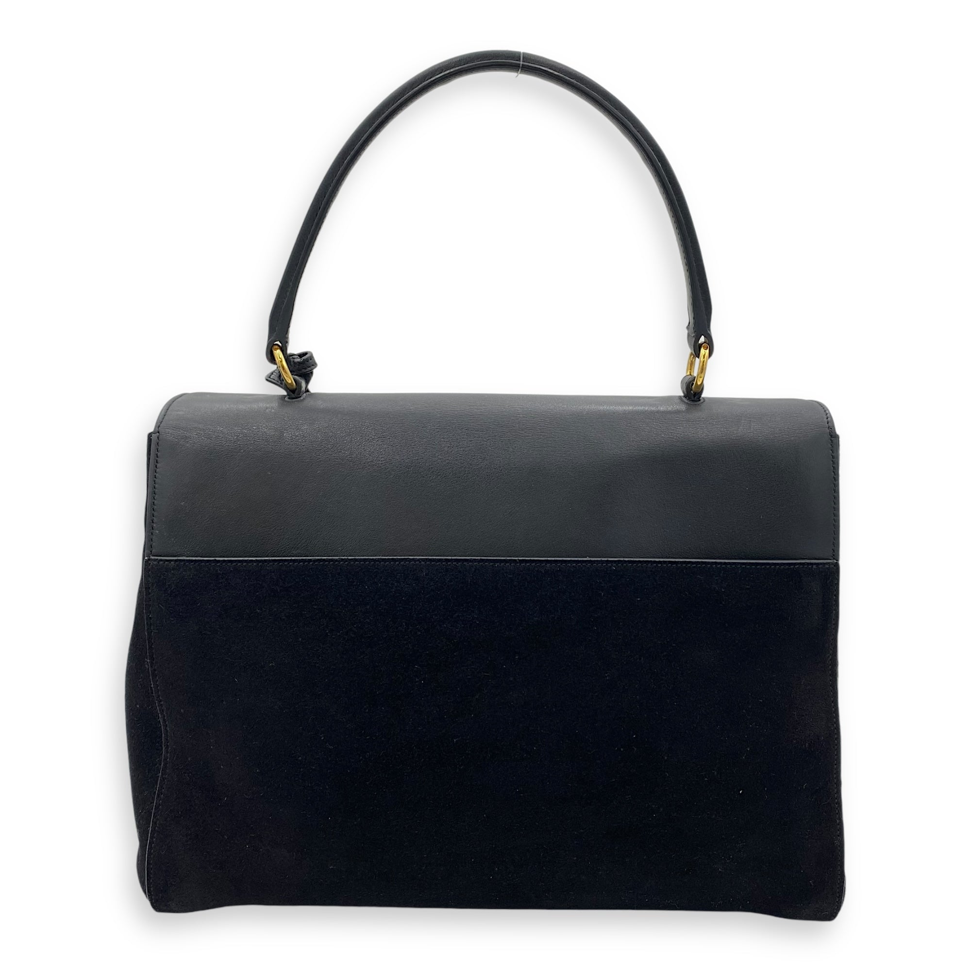 Moujik Top Handle Bag Black in Suede Leather, Gold hardware