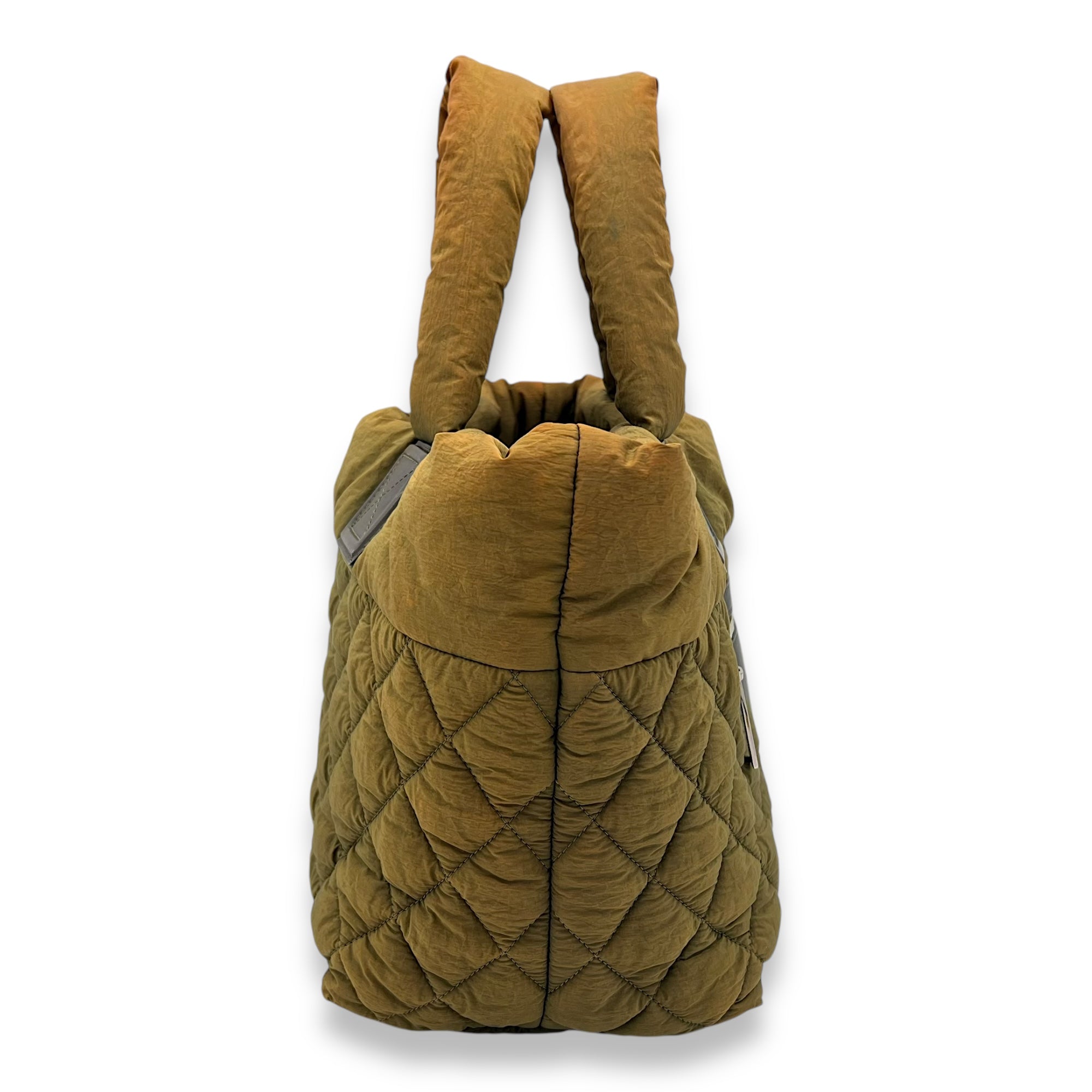 Coco Cocoon Top Handle Bag Green in Nylon, Silver hardware