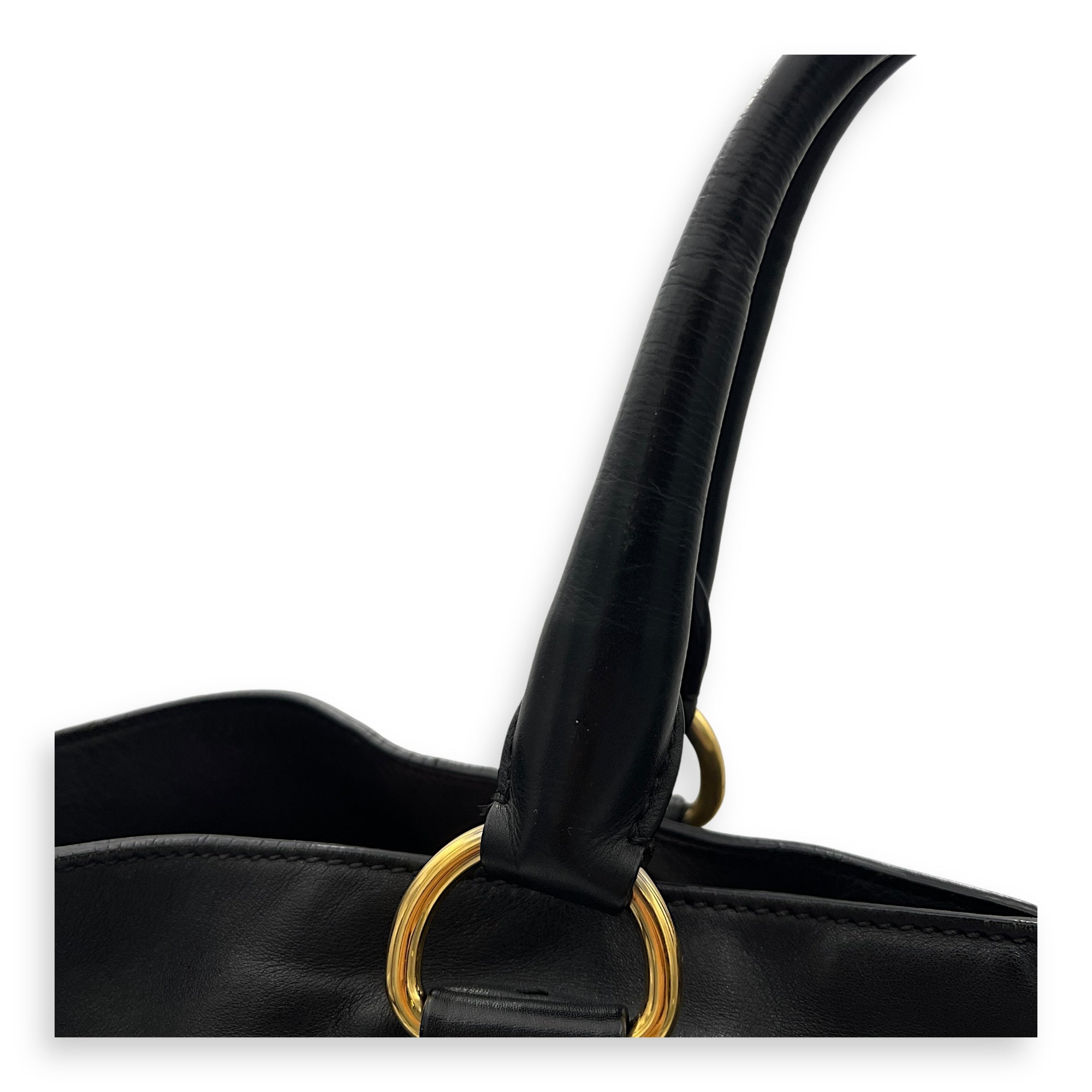 Logo Tote Bag Black in Calfskin, Gold hardware