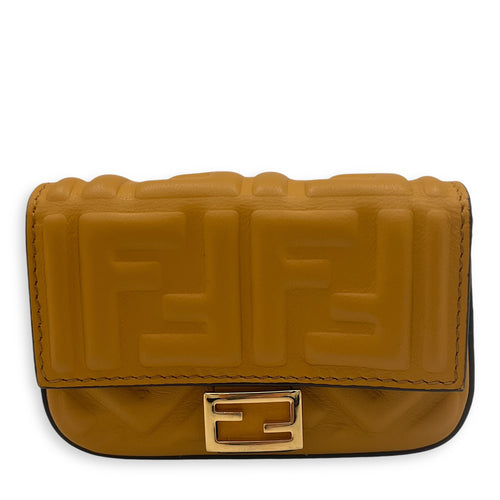 Baguette Nano Yellow Crossbody Bag in Calfskin, Gold hardware