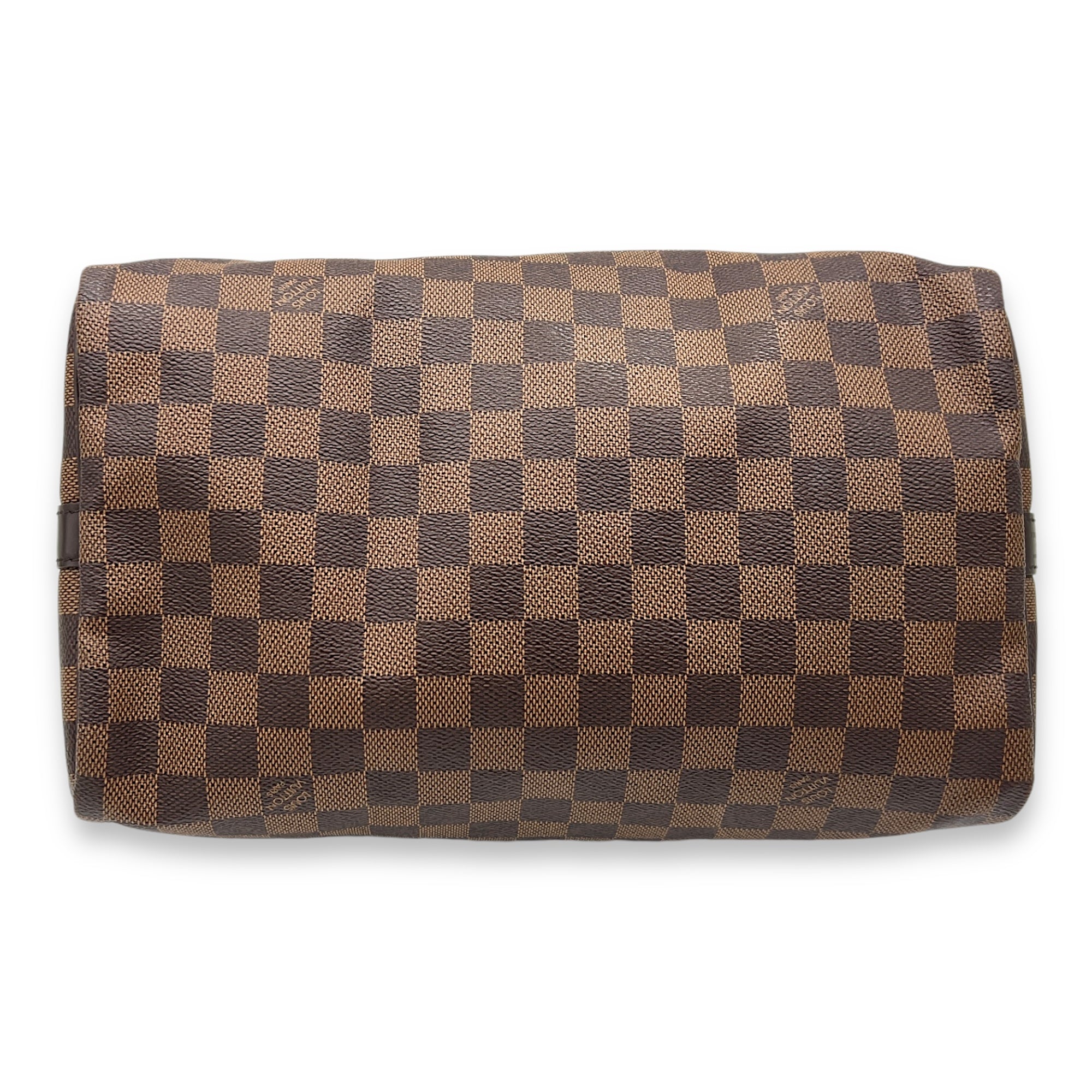 Speedy 30 Damier Ebene Top Handle Bag in Coated Canvas, Gold hardware