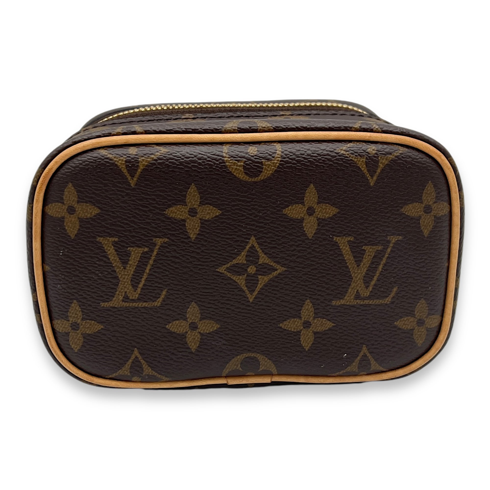 Nice Vanity Bag Nano Brown in Monogram Coated Canvas, Gold hardware