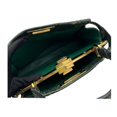 Peekaboo Top Handle Bag Green in Python Embossed Calfskin, Gold hardware