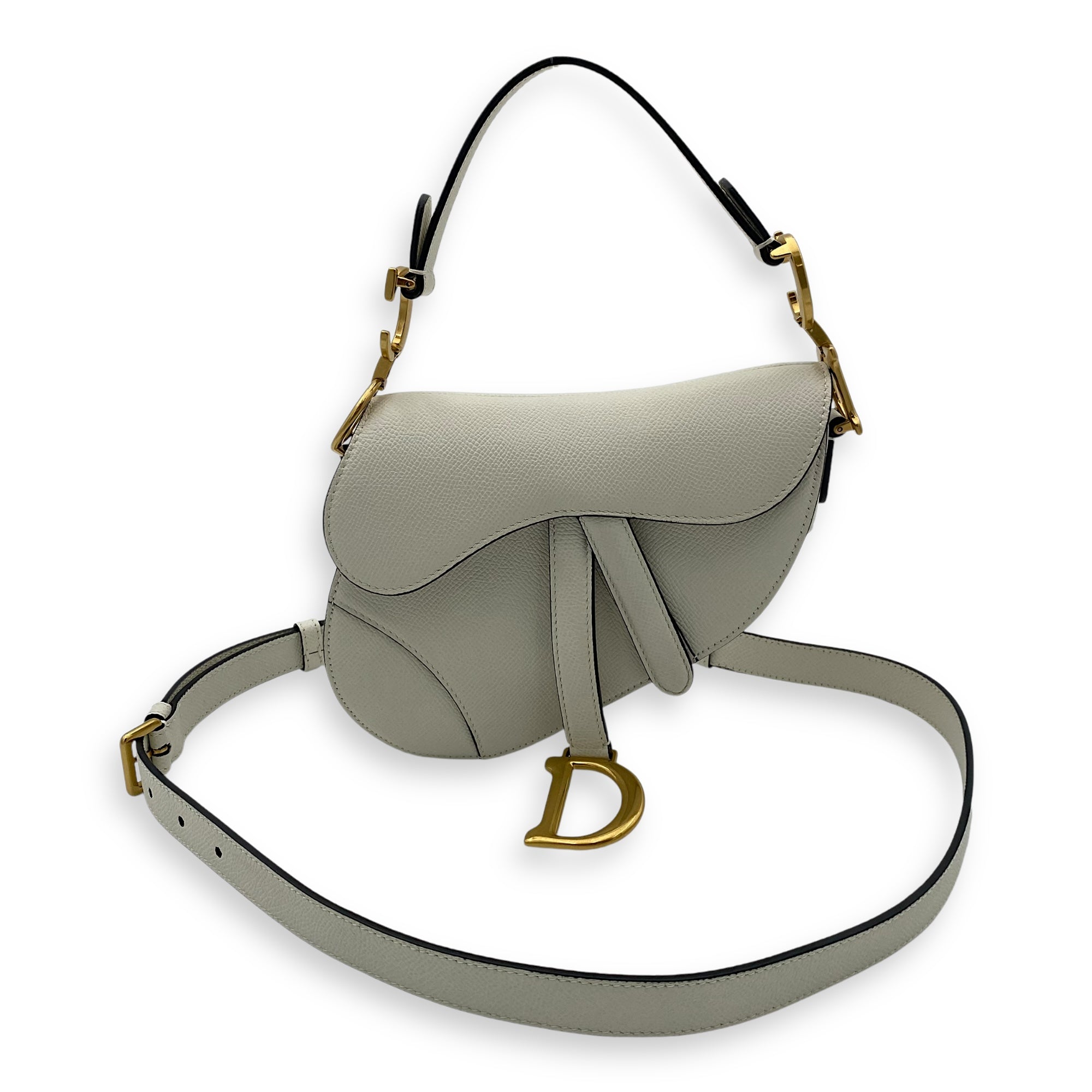 Saddle Mini White Shoulder Bag in Calfskin, Gold hardware