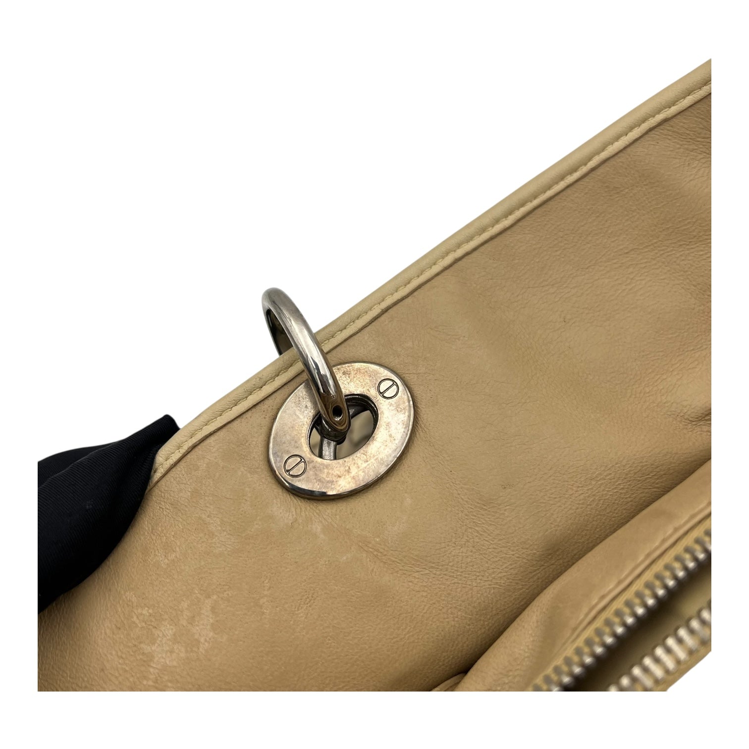 Avenue Cannage Weave Beige Top Handle Bag in Lambskin, Silver hardware