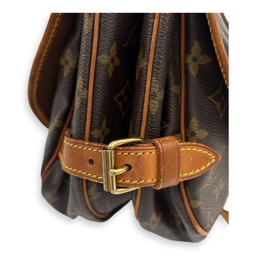 Saumur Crossbody Bag Brown in Monogram Coated Canvas, Gold hardware