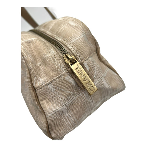 Travel Line Top Handle Bag Beige in Jacquard, Gold hardware