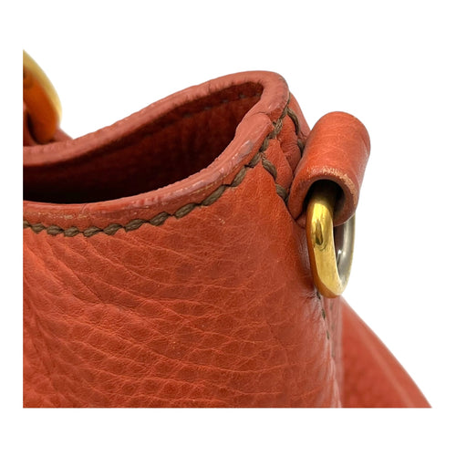 Logo Top Handle Bag Orange in Calfskin, Gold hardware