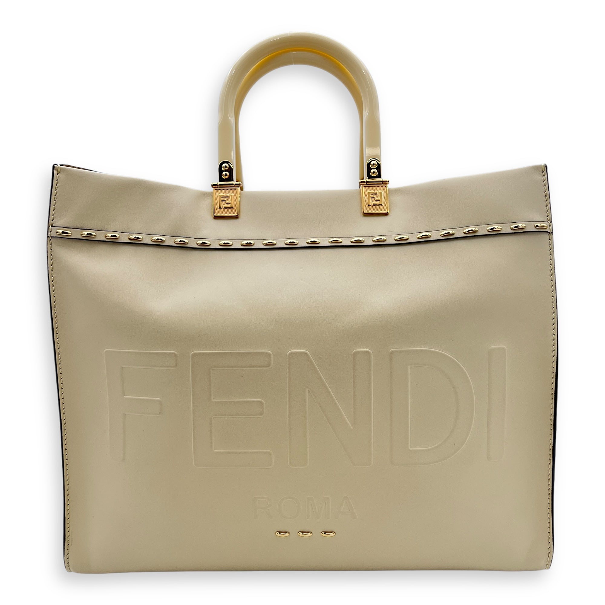 Sunshine Top Handle Bag Beige in Calfskin, Gold hardware