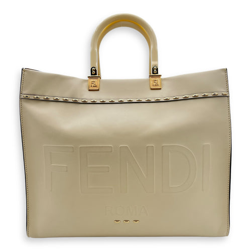 Sunshine Top Handle Bag Beige in Calfskin, Gold hardware