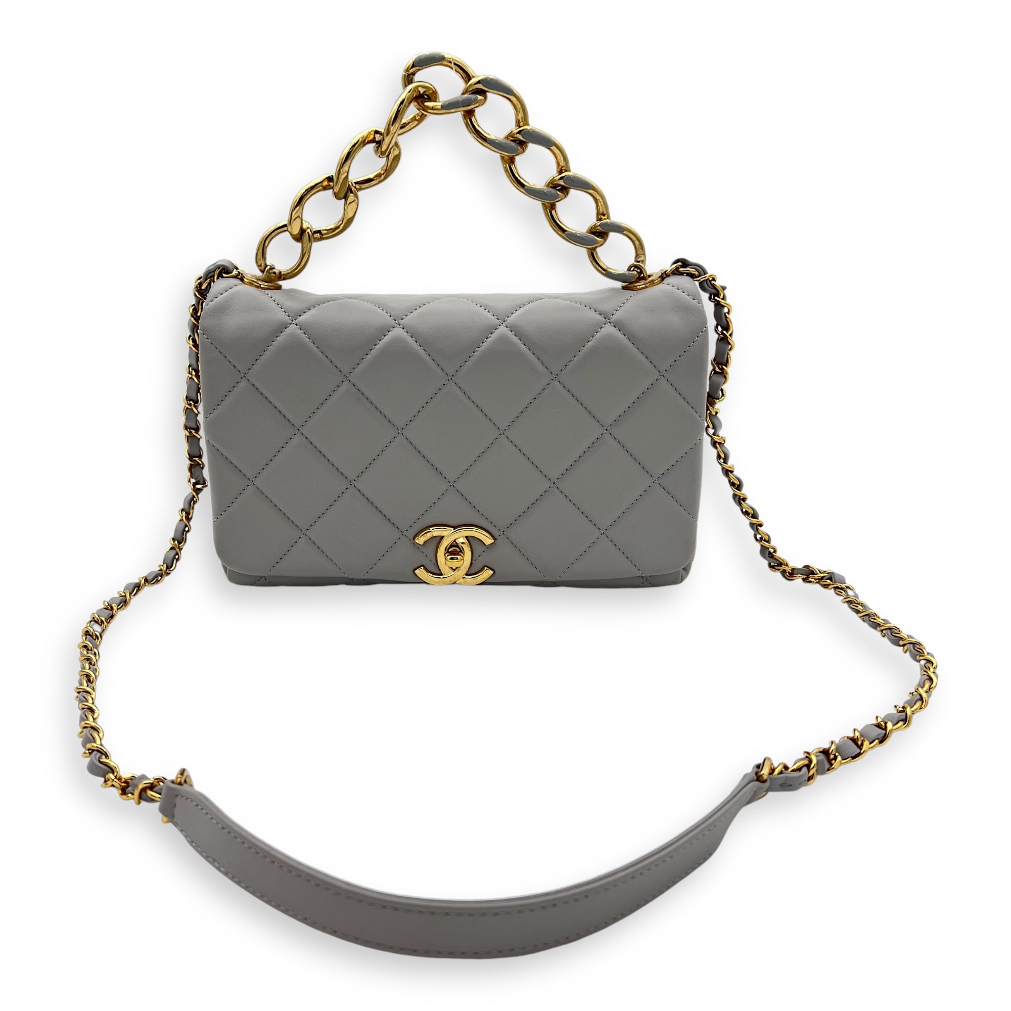 CC Crossbody Bag Grey in Lambskin, Gold hardware