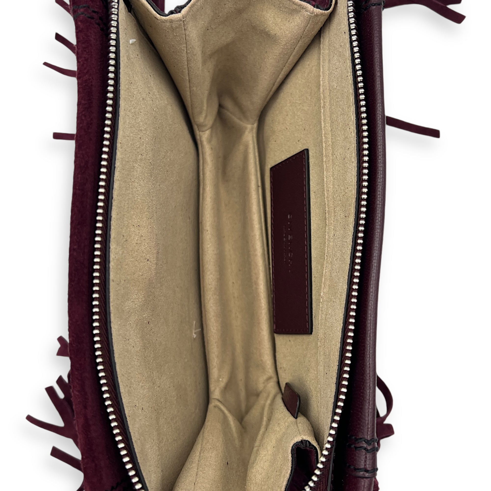 Fringe Purple Crossbody Bag in Suede Leather, Silver hardware