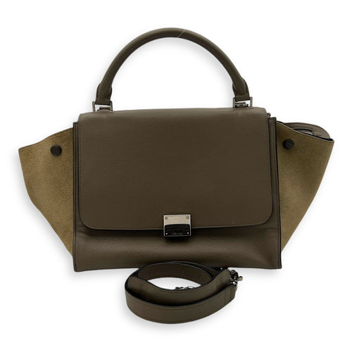 Trapeze Small Brown Top Handle Bag in Calfskin, Silver hardware